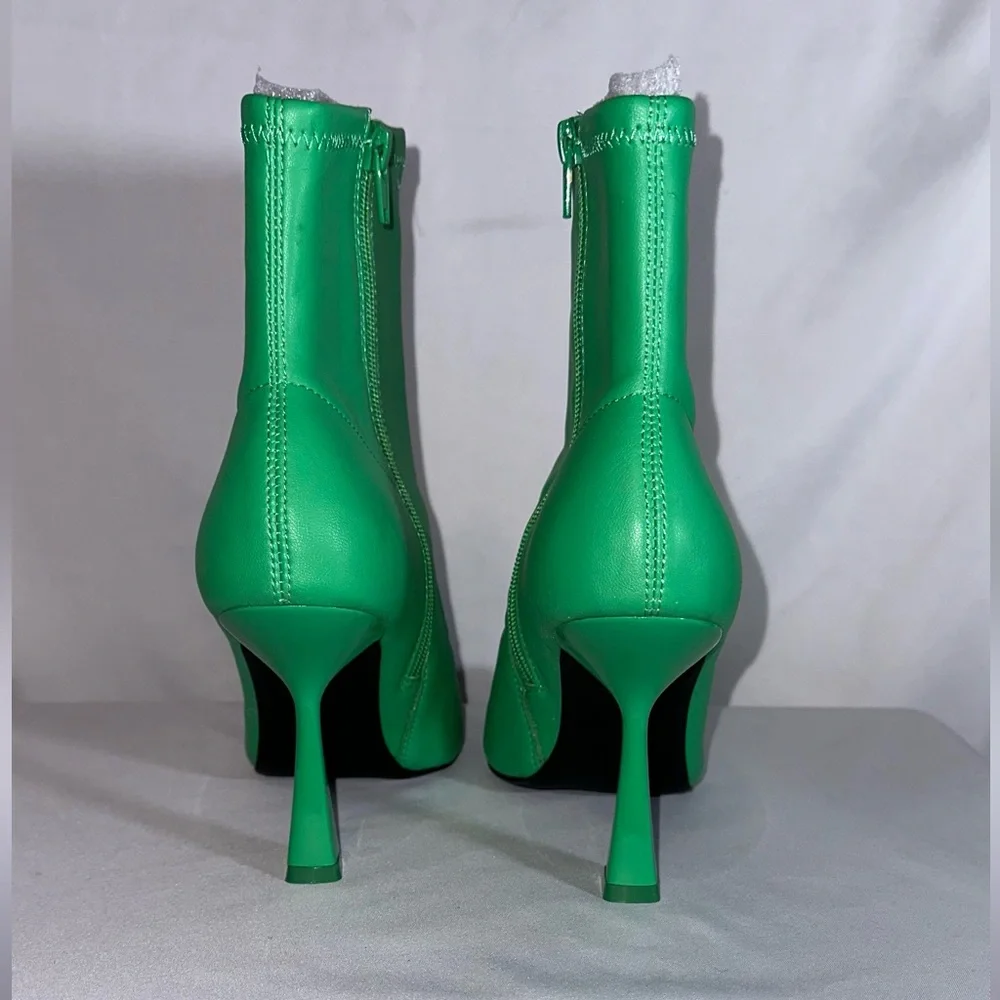 BAR III Womens Green Stretch Comfort Olevia Pointed Toe Flare Zip-Up Booties - Picture 4 of 6